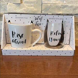 Stoneware Mug and Stemless Wine Glass Set